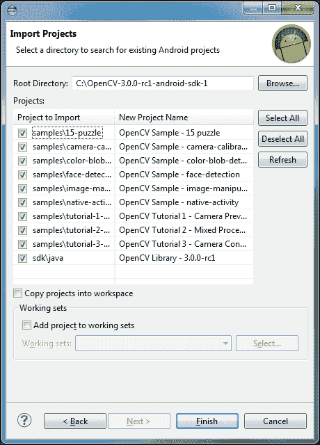 Building the OpenCV samples with Eclipse