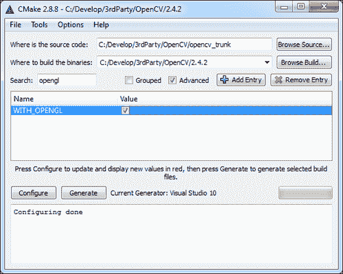 Enabling support for 3D visualization in OpenCV