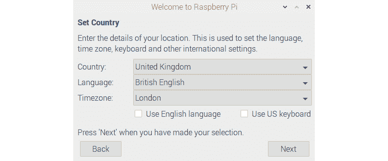 Figure 32: Window for setting the country 